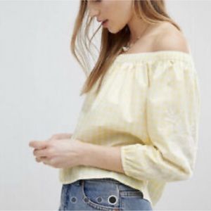 Hollister Off Shoulder Gingham Embroidered Top
